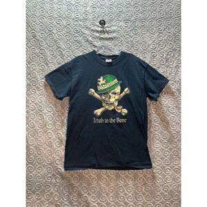Gildan Skull Shamrock Hat Pipe Irish to‎ the Bone T Shirt Size M